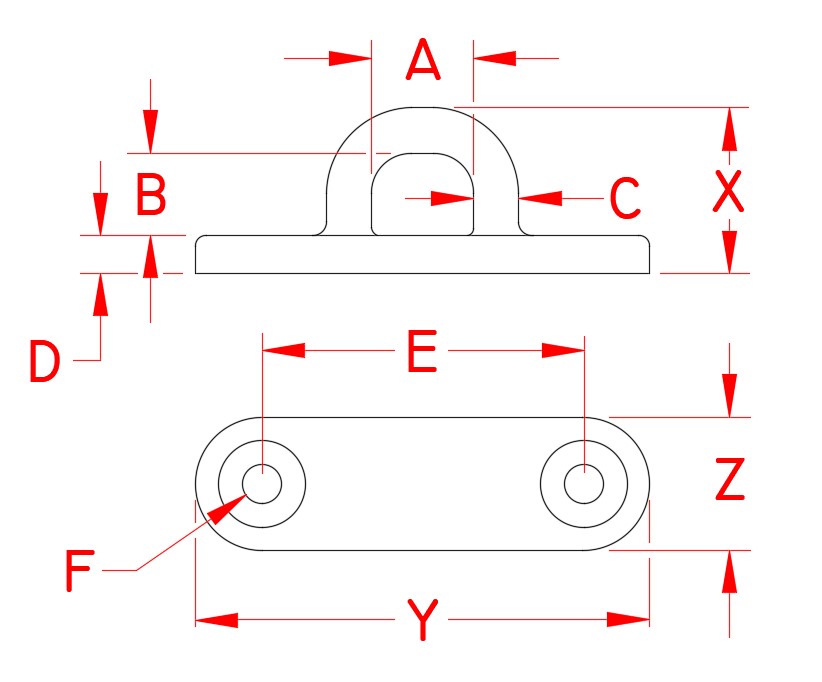Stainless Steel Heavy Duty Oblong Pad Eye, S3705-X001, S3705-X002, S3705-X003, Line Drawing Stainless Steel Heavy Duty Oblong Pad Eye, S3705-X001, S3705-X002, S3705-X003, Line Drawing
